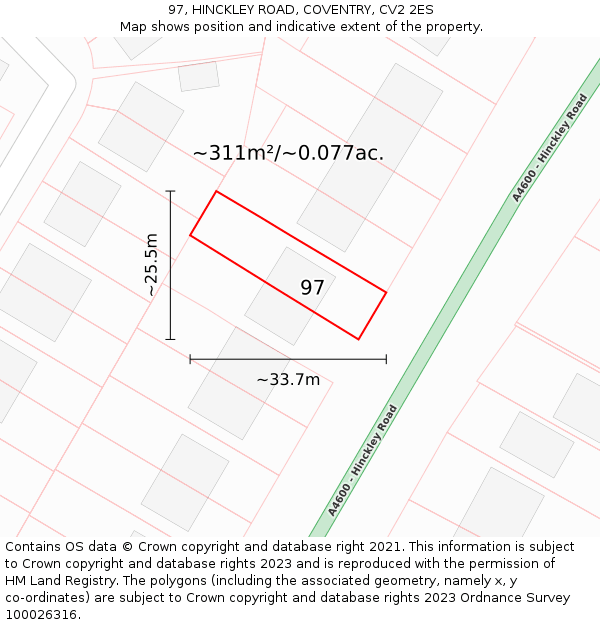 97, HINCKLEY ROAD, COVENTRY, CV2 2ES: Plot and title map