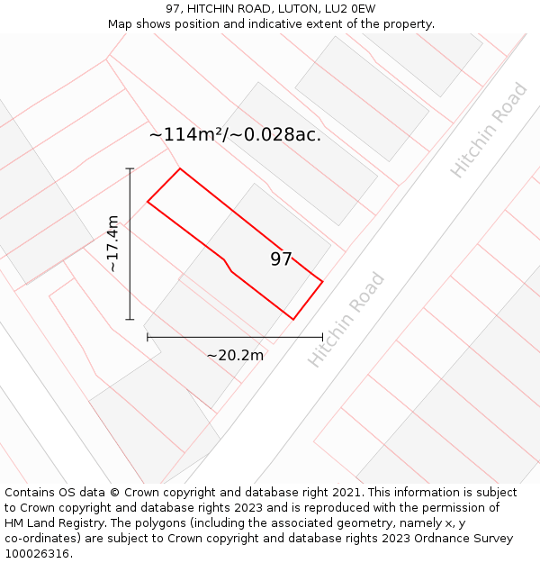 97, HITCHIN ROAD, LUTON, LU2 0EW: Plot and title map