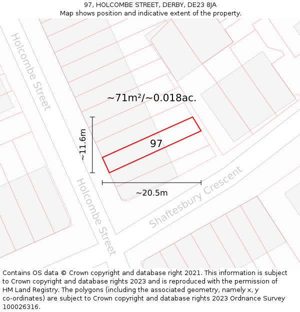 97, HOLCOMBE STREET, DERBY, DE23 8JA: Plot and title map
