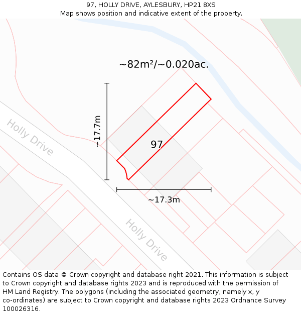 97, HOLLY DRIVE, AYLESBURY, HP21 8XS: Plot and title map
