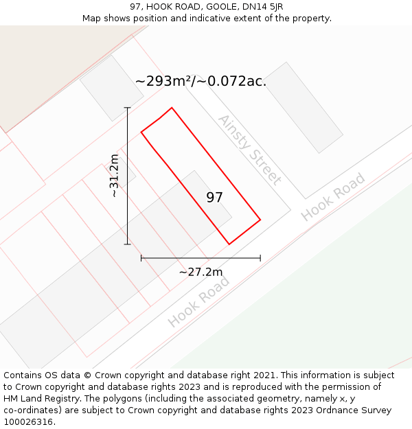 97, HOOK ROAD, GOOLE, DN14 5JR: Plot and title map