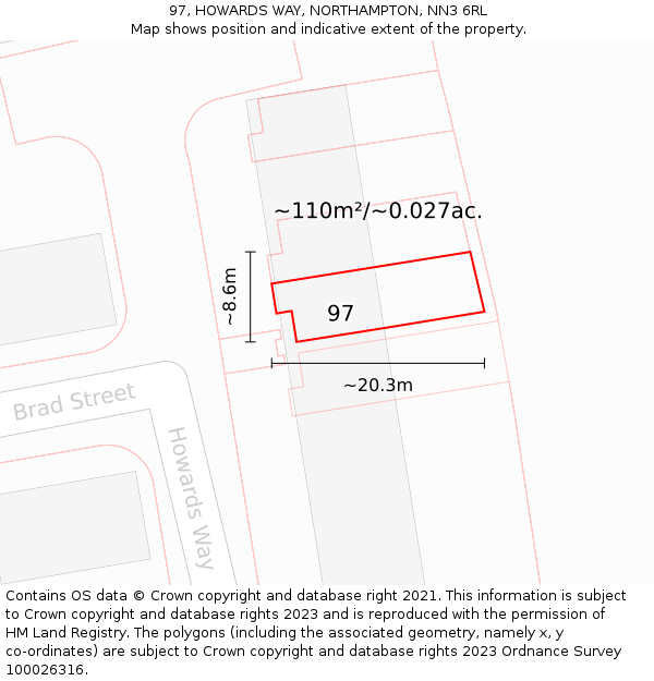 97, HOWARDS WAY, NORTHAMPTON, NN3 6RL: Plot and title map