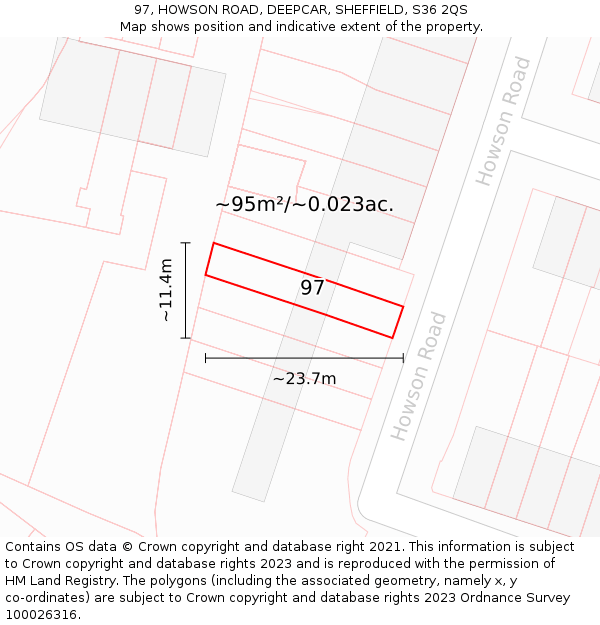 97, HOWSON ROAD, DEEPCAR, SHEFFIELD, S36 2QS: Plot and title map