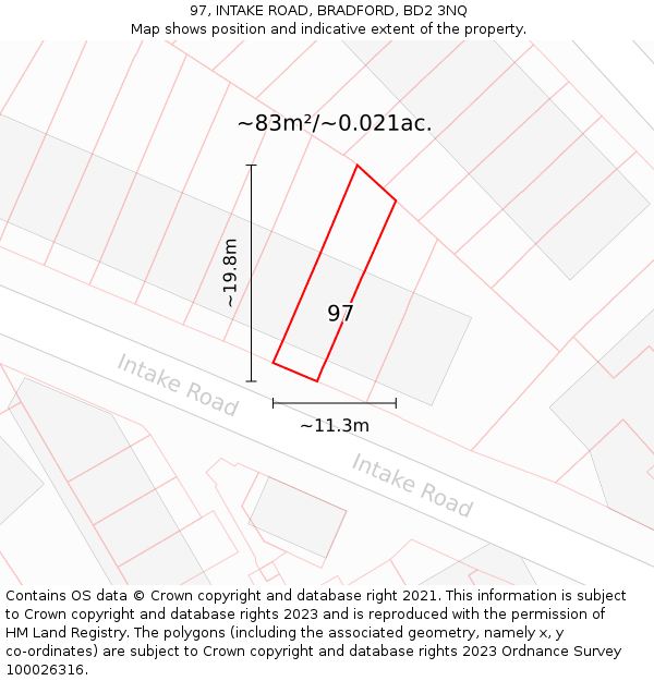 97, INTAKE ROAD, BRADFORD, BD2 3NQ: Plot and title map