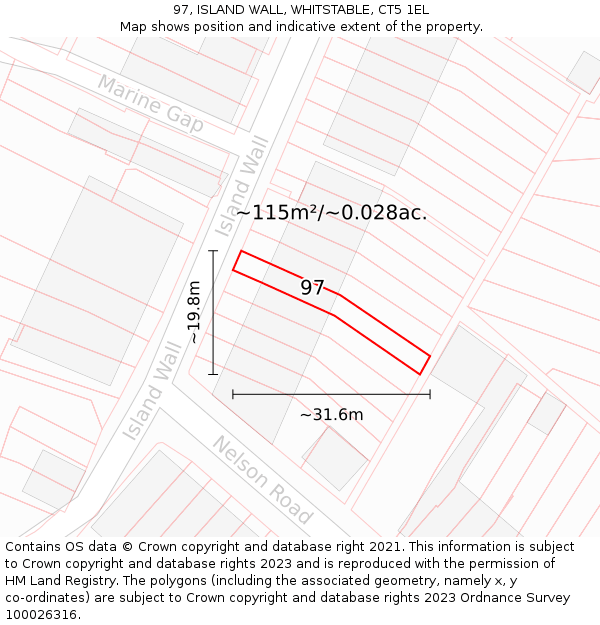 97, ISLAND WALL, WHITSTABLE, CT5 1EL: Plot and title map