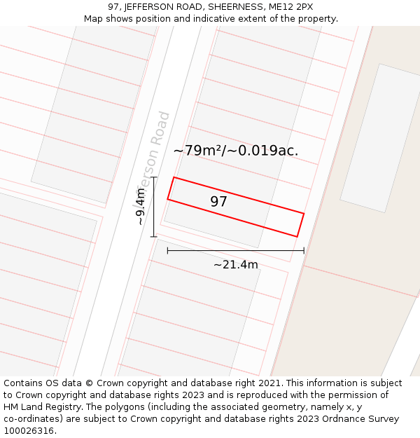 97, JEFFERSON ROAD, SHEERNESS, ME12 2PX: Plot and title map
