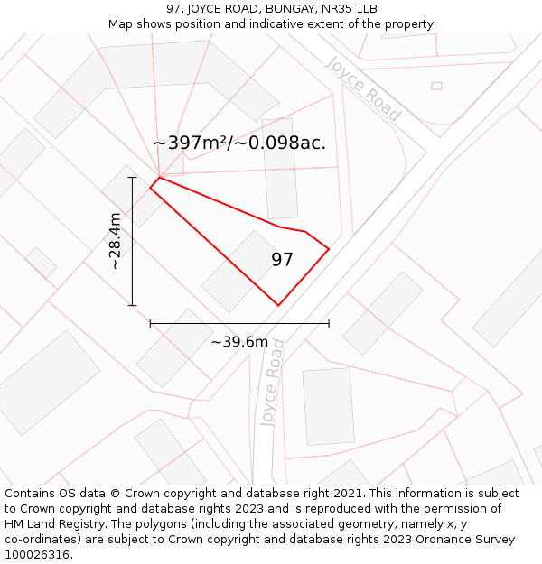 97, JOYCE ROAD, BUNGAY, NR35 1LB: Plot and title map