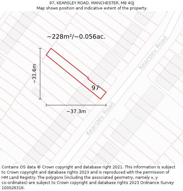 97, KEARSLEY ROAD, MANCHESTER, M8 4QJ: Plot and title map
