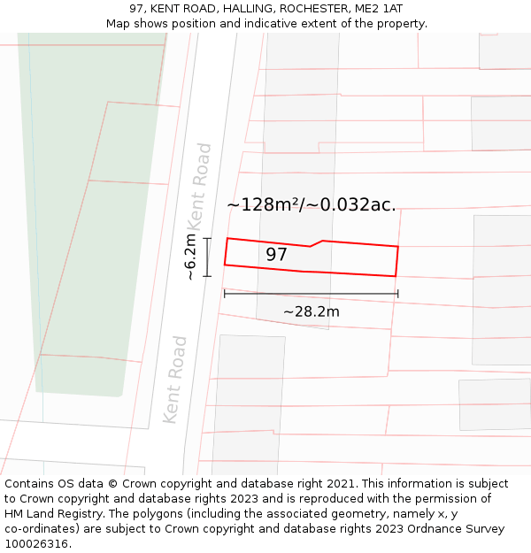 97, KENT ROAD, HALLING, ROCHESTER, ME2 1AT: Plot and title map