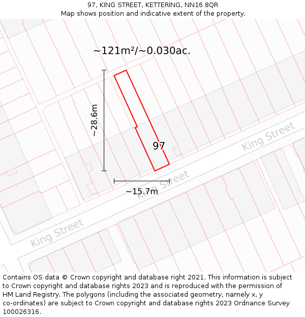 97, KING STREET, KETTERING, NN16 8QR: Plot and title map