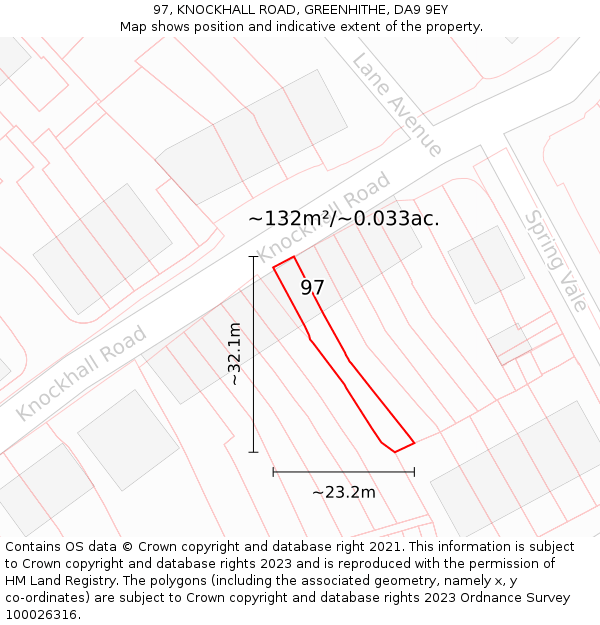 97, KNOCKHALL ROAD, GREENHITHE, DA9 9EY: Plot and title map