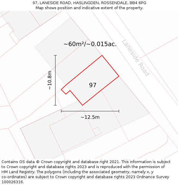 97, LANESIDE ROAD, HASLINGDEN, ROSSENDALE, BB4 6PG: Plot and title map