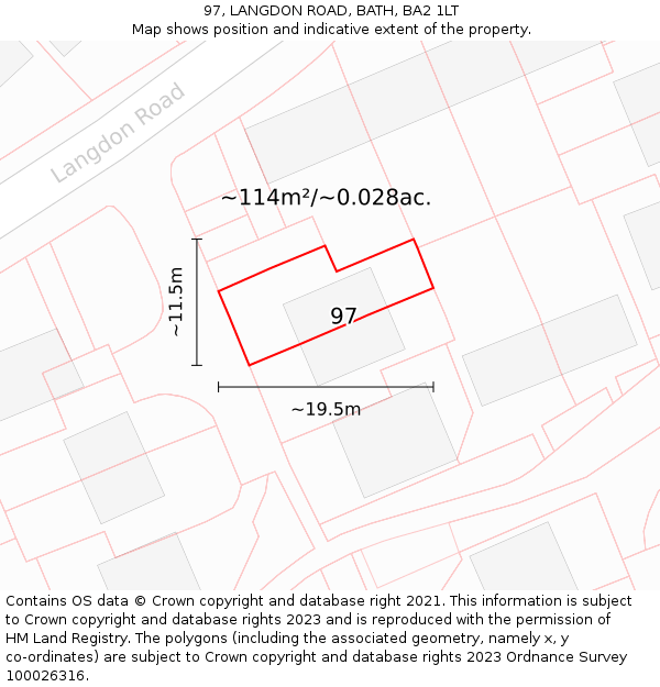 97, LANGDON ROAD, BATH, BA2 1LT: Plot and title map