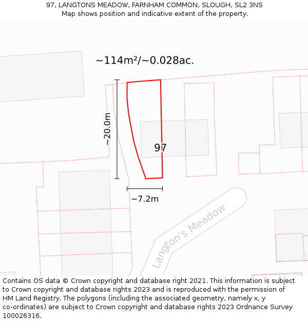 97, LANGTONS MEADOW, FARNHAM COMMON, SLOUGH, SL2 3NS: Plot and title map