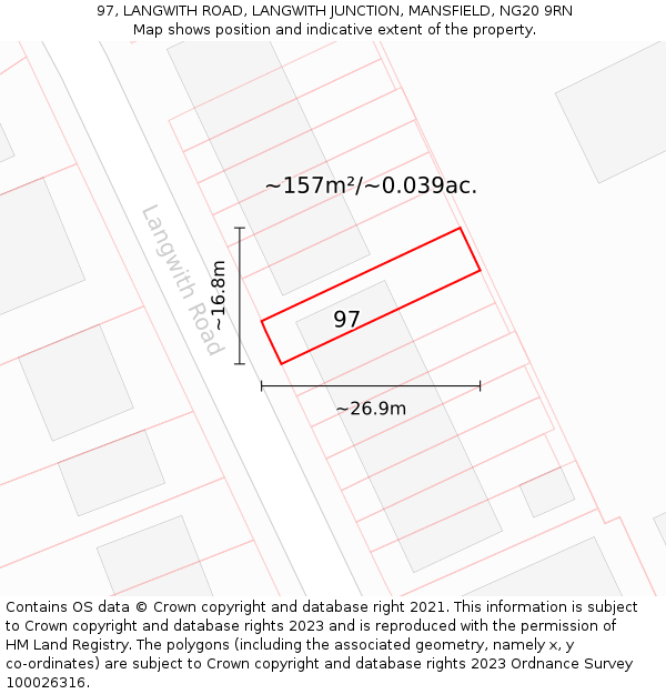 97, LANGWITH ROAD, LANGWITH JUNCTION, MANSFIELD, NG20 9RN: Plot and title map