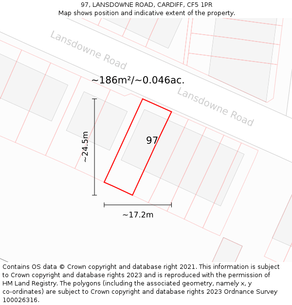 97, LANSDOWNE ROAD, CARDIFF, CF5 1PR: Plot and title map