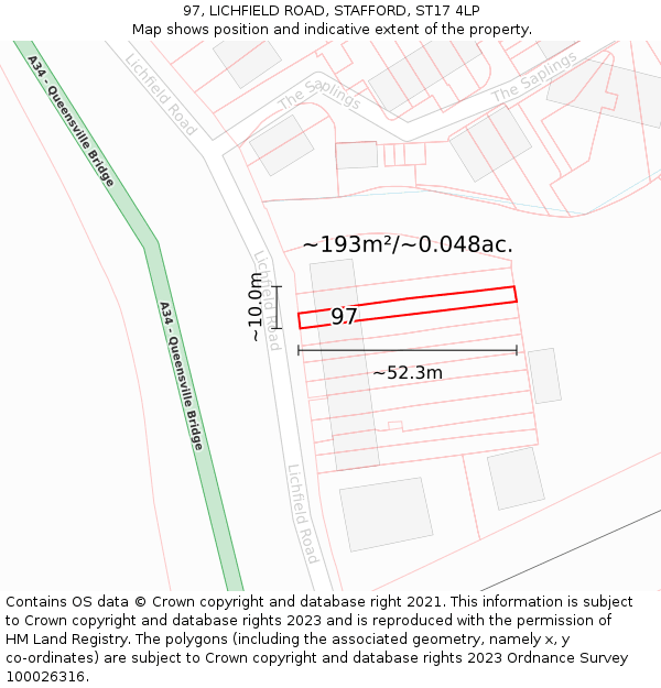 97, LICHFIELD ROAD, STAFFORD, ST17 4LP: Plot and title map
