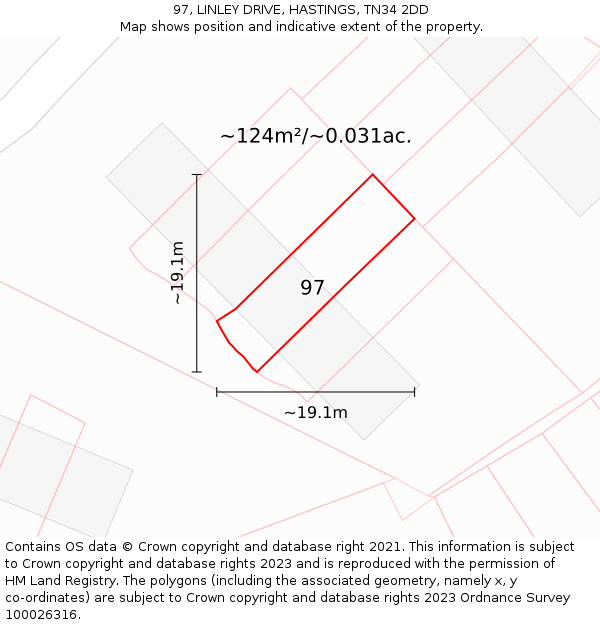 97, LINLEY DRIVE, HASTINGS, TN34 2DD: Plot and title map