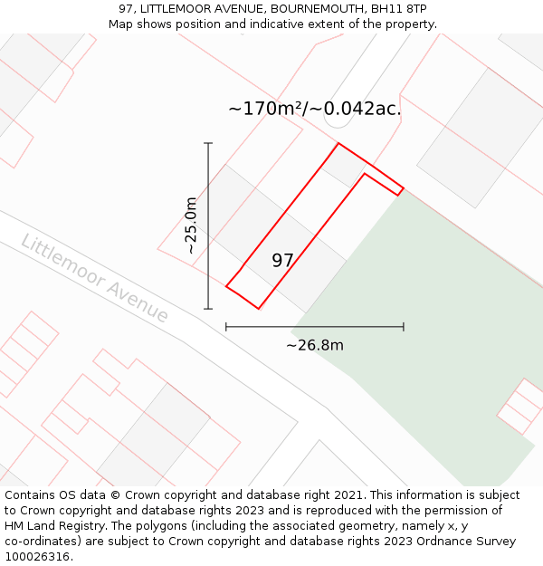 97, LITTLEMOOR AVENUE, BOURNEMOUTH, BH11 8TP: Plot and title map