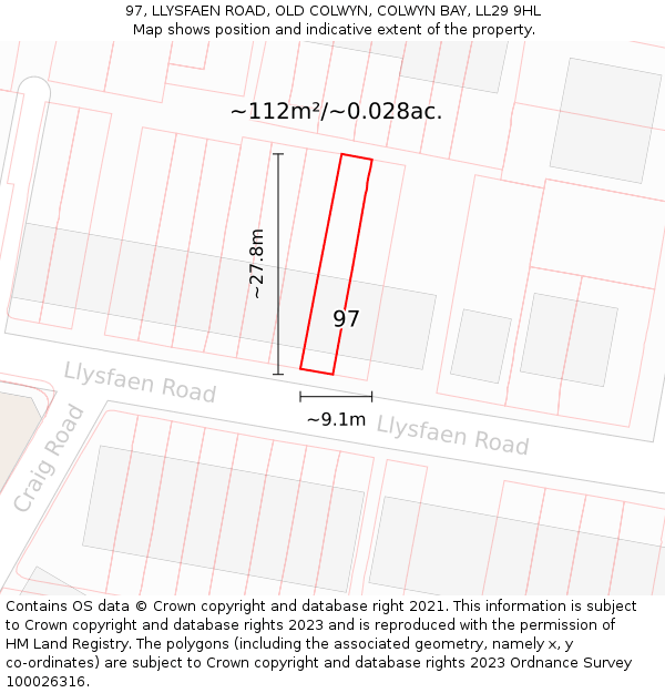 97, LLYSFAEN ROAD, OLD COLWYN, COLWYN BAY, LL29 9HL: Plot and title map