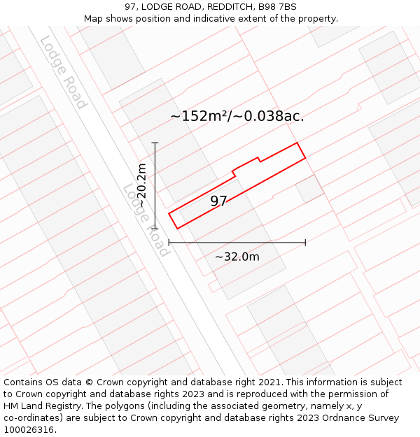 97, LODGE ROAD, REDDITCH, B98 7BS: Plot and title map