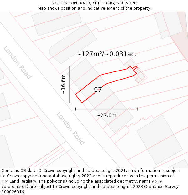 97, LONDON ROAD, KETTERING, NN15 7PH: Plot and title map