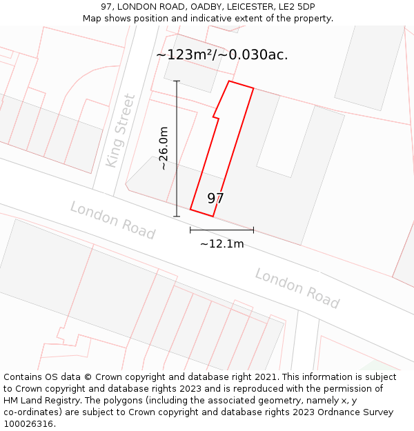 97, LONDON ROAD, OADBY, LEICESTER, LE2 5DP: Plot and title map