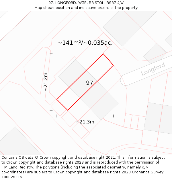 97, LONGFORD, YATE, BRISTOL, BS37 4JW: Plot and title map