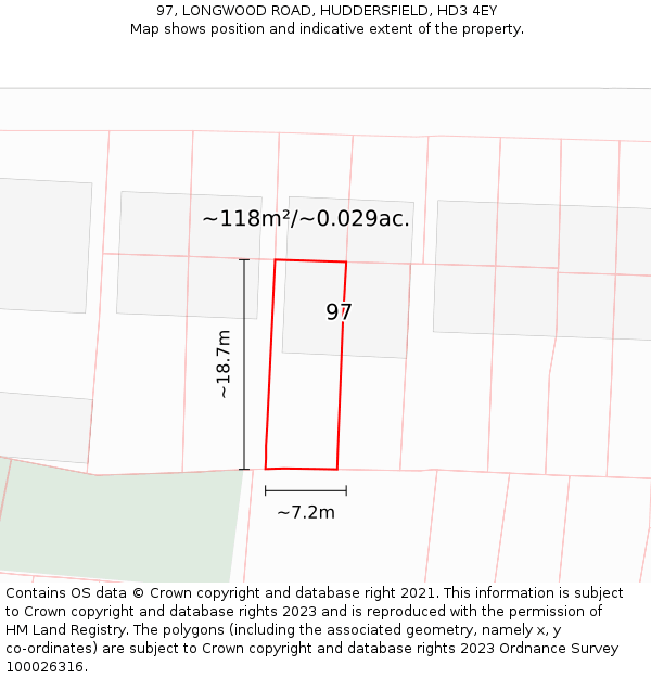 97, LONGWOOD ROAD, HUDDERSFIELD, HD3 4EY: Plot and title map