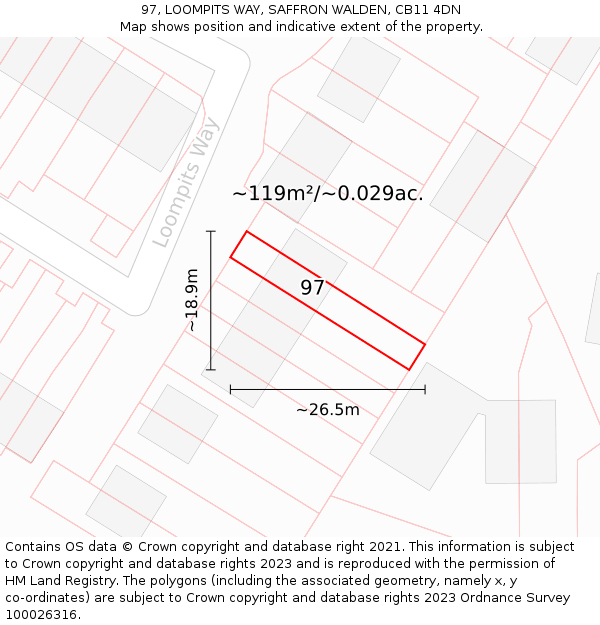 97, LOOMPITS WAY, SAFFRON WALDEN, CB11 4DN: Plot and title map