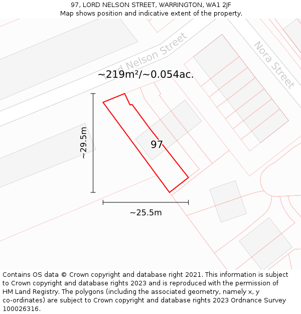 97, LORD NELSON STREET, WARRINGTON, WA1 2JF: Plot and title map