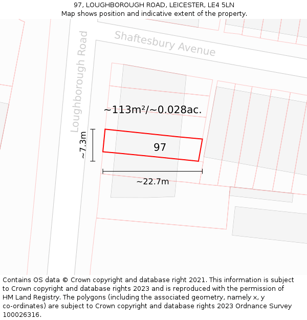 97, LOUGHBOROUGH ROAD, LEICESTER, LE4 5LN: Plot and title map