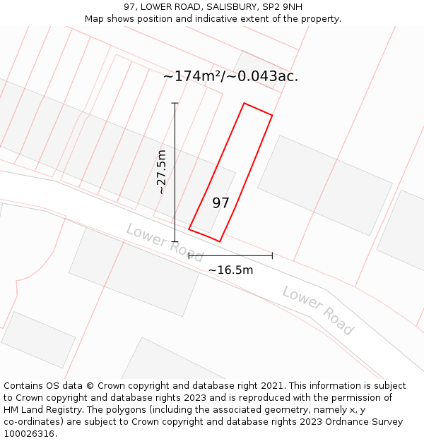97, LOWER ROAD, SALISBURY, SP2 9NH: Plot and title map