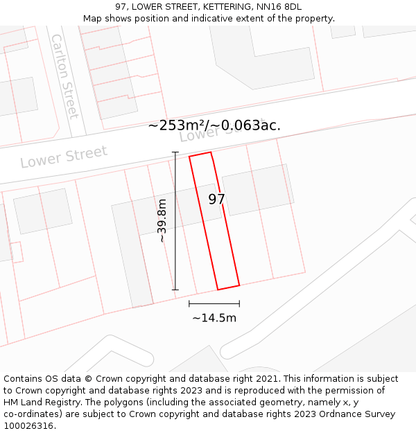 97, LOWER STREET, KETTERING, NN16 8DL: Plot and title map