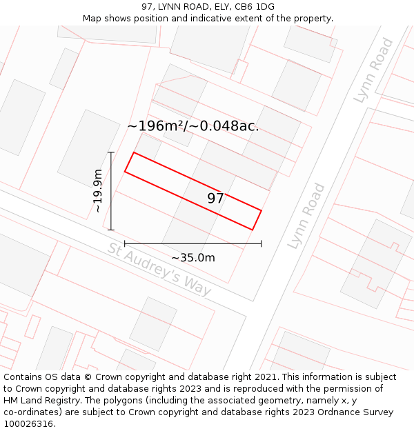 97, LYNN ROAD, ELY, CB6 1DG: Plot and title map