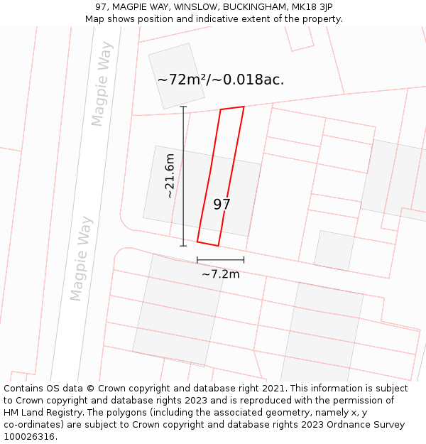 97, MAGPIE WAY, WINSLOW, BUCKINGHAM, MK18 3JP: Plot and title map