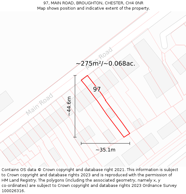 97, MAIN ROAD, BROUGHTON, CHESTER, CH4 0NR: Plot and title map