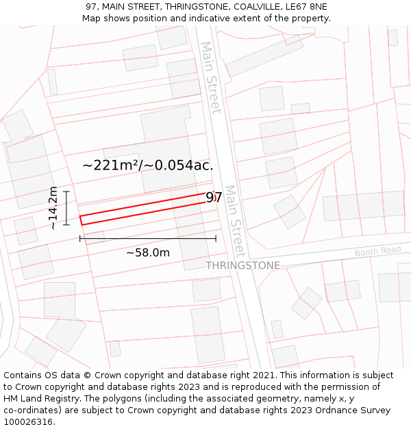 97, MAIN STREET, THRINGSTONE, COALVILLE, LE67 8NE: Plot and title map