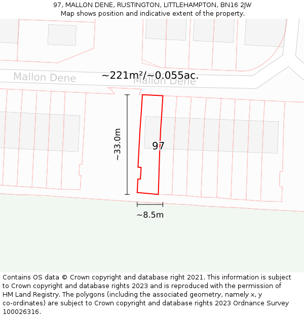 97, MALLON DENE, RUSTINGTON, LITTLEHAMPTON, BN16 2JW: Plot and title map