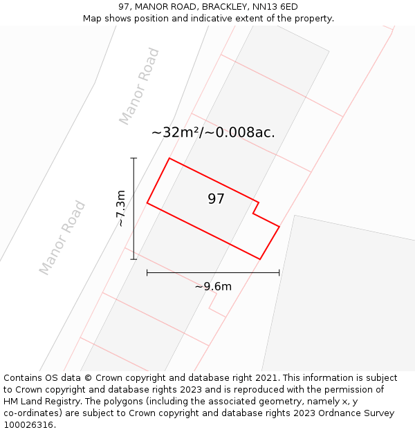 97, MANOR ROAD, BRACKLEY, NN13 6ED: Plot and title map