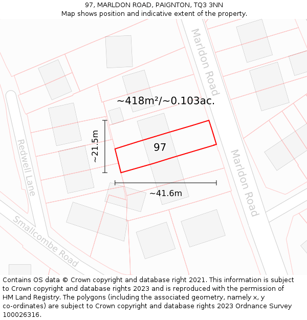 97, MARLDON ROAD, PAIGNTON, TQ3 3NN: Plot and title map