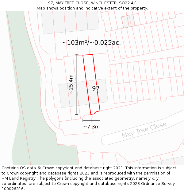97, MAY TREE CLOSE, WINCHESTER, SO22 4JF: Plot and title map