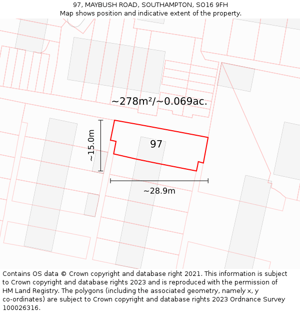 97, MAYBUSH ROAD, SOUTHAMPTON, SO16 9FH: Plot and title map