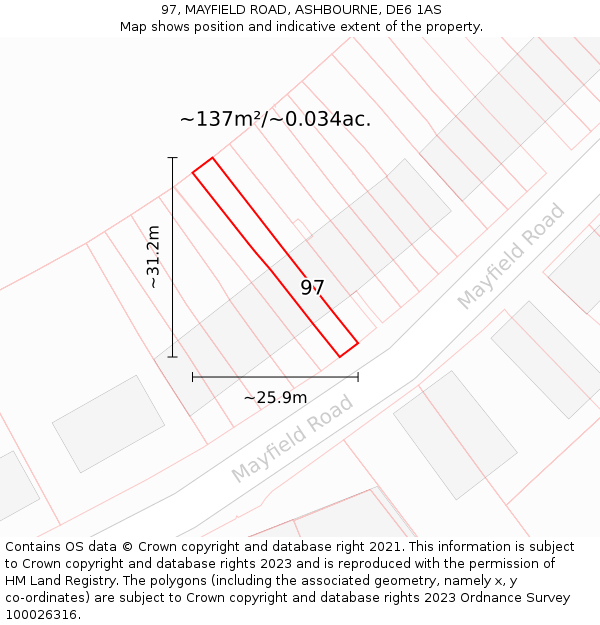 97, MAYFIELD ROAD, ASHBOURNE, DE6 1AS: Plot and title map