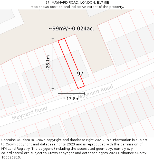 97, MAYNARD ROAD, LONDON, E17 9JE: Plot and title map