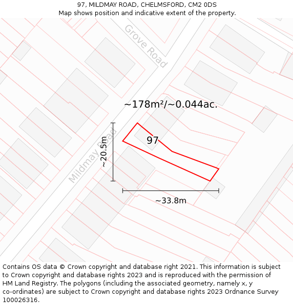 97, MILDMAY ROAD, CHELMSFORD, CM2 0DS: Plot and title map