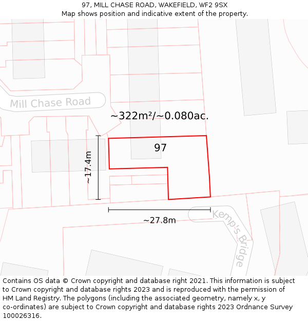 97, MILL CHASE ROAD, WAKEFIELD, WF2 9SX: Plot and title map