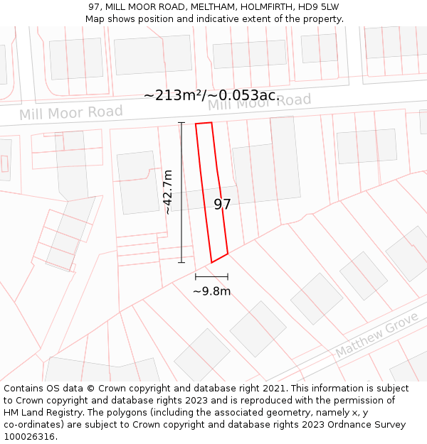 97, MILL MOOR ROAD, MELTHAM, HOLMFIRTH, HD9 5LW: Plot and title map