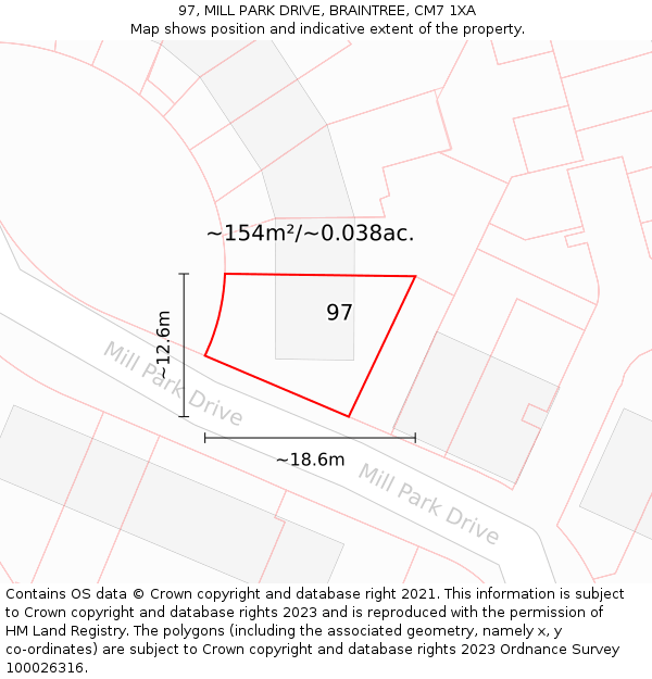 97, MILL PARK DRIVE, BRAINTREE, CM7 1XA: Plot and title map