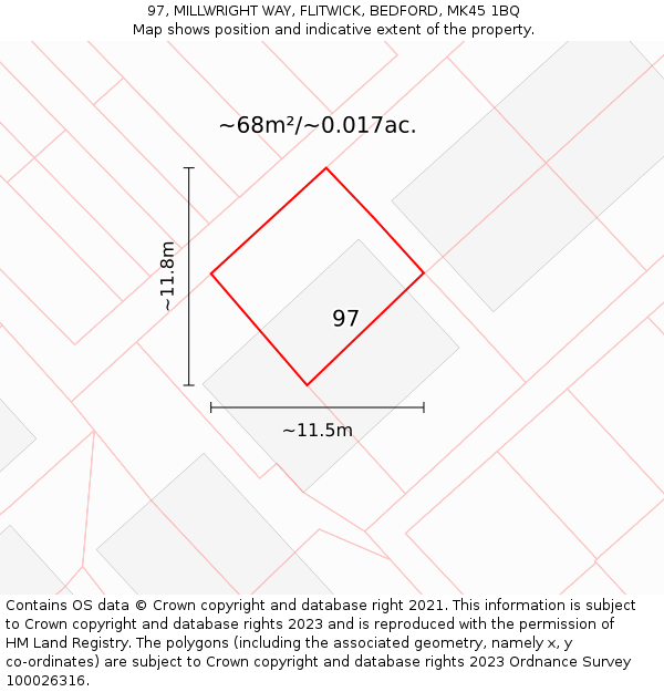 97, MILLWRIGHT WAY, FLITWICK, BEDFORD, MK45 1BQ: Plot and title map